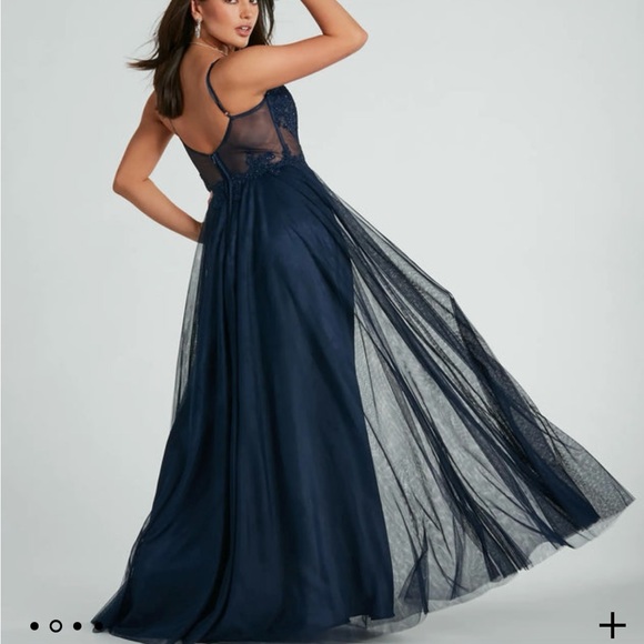 Brand new stunning lace and rhinestone corset cutout dress in navy - Picture 3 of 7